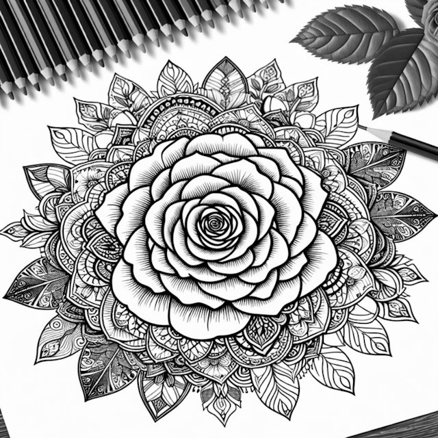 A coloring page of Mandala Rose Coloring Page