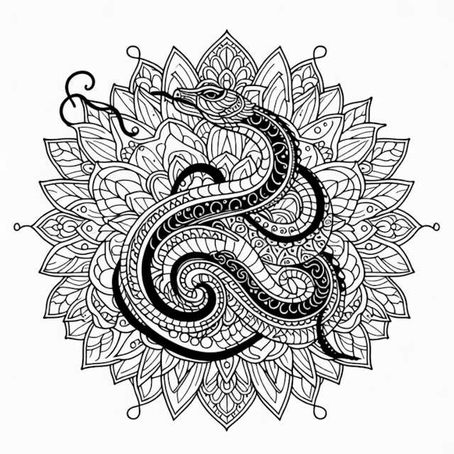 A coloring page of Mandala Serpent Harmony Coloring Page
