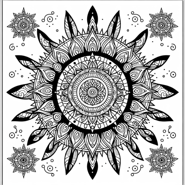 A coloring page of Mandala Sunburst Coloring Page