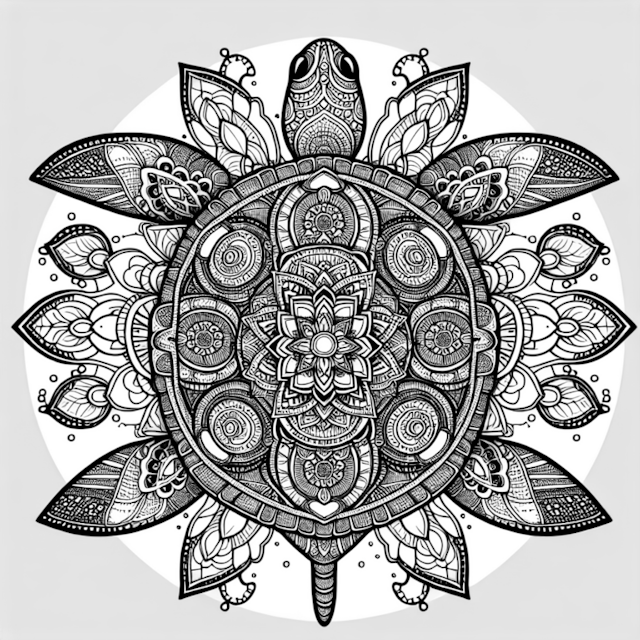 A coloring page of Mandala Turtle Coloring Page