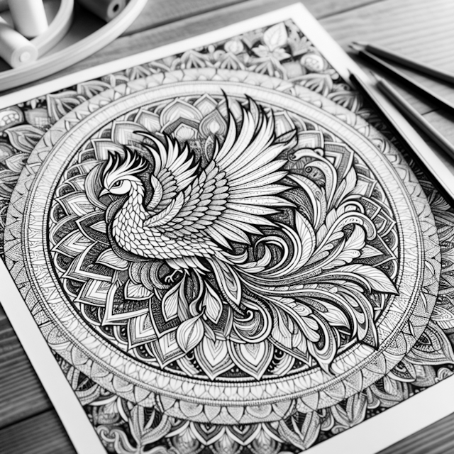 A coloring page of Mandala with Majestic Bird