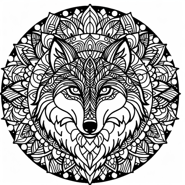 A coloring page of Mandala Wolf Coloring Page