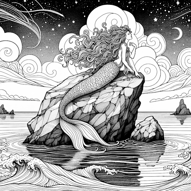 Mermaid Dreaming Under the Starry Sky