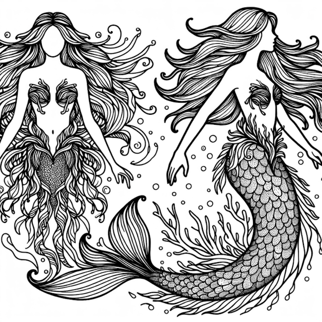 A coloring page of Mermaid Dreams: Underwater Adventures
