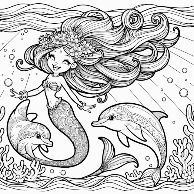 A coloring page of Mermaid Melody and Friends Under the Sea