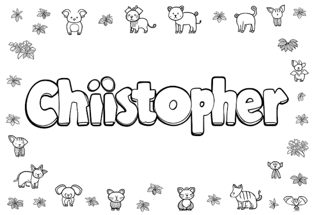 A coloring page of Chiistopher’s Animal Friends Coloring Page