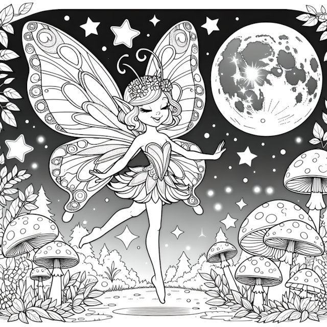 A coloring page of Moonlit Dance with Fairy Flutter