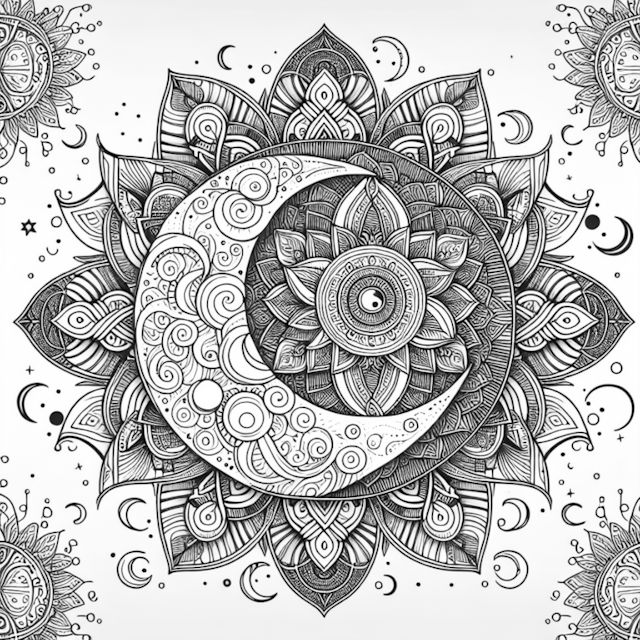 A coloring page of Moonlit Mandala Dreams