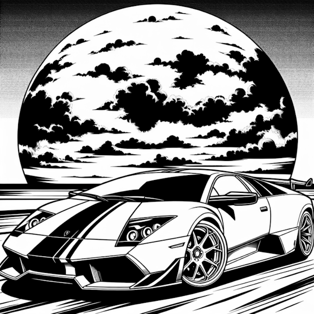 A coloring page of Moonlit Supercar Adventure Coloring Page