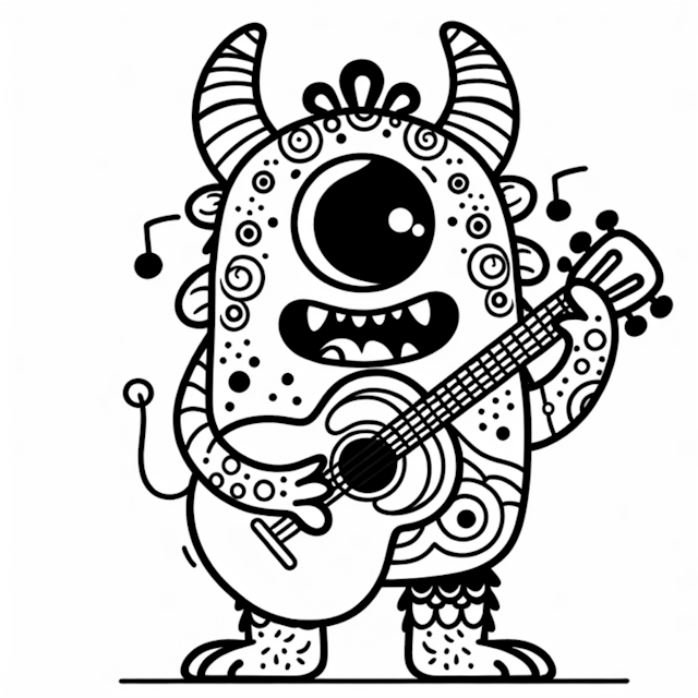 A coloring page of Musical Monster Jamming Session