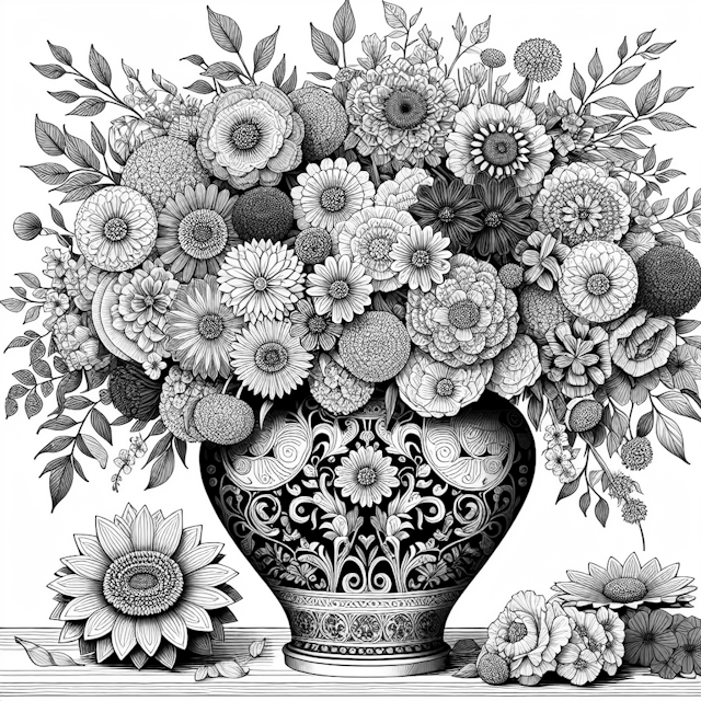Ornate Floral Bouquet in an Intricate Vase