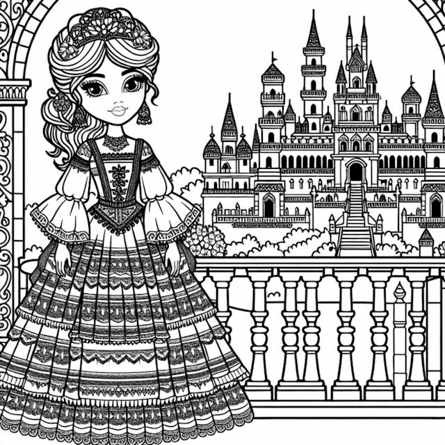 A coloring page of Princess on the Royal Balcony Coloring Page
