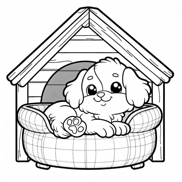 Puppy Cozy in His Doghouse