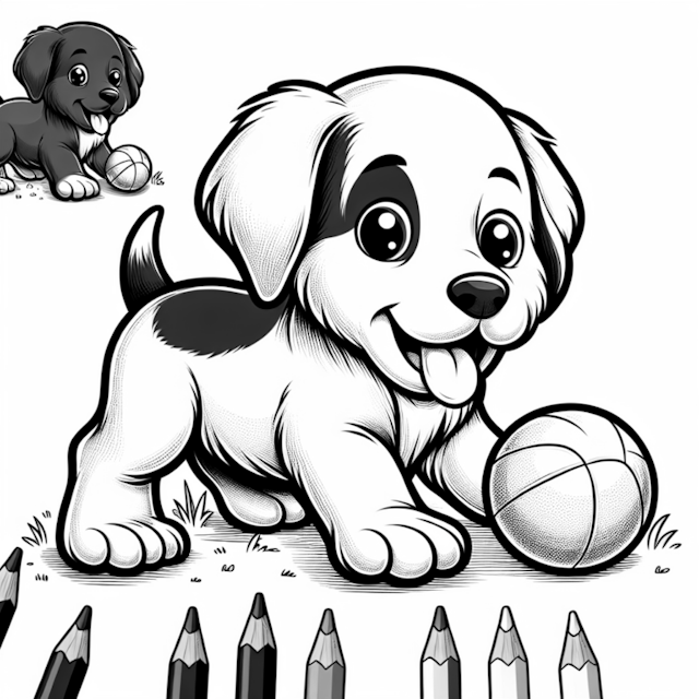 A coloring page of Puppy’s Playtime Adventure Coloring Page