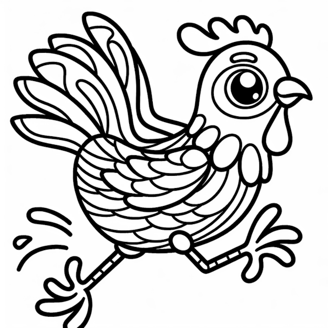 A coloring page of Running Rooster Coloring Fun