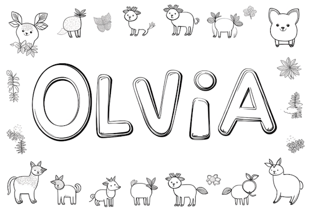 A coloring page of Olivia’s Animal Friends Coloring Page