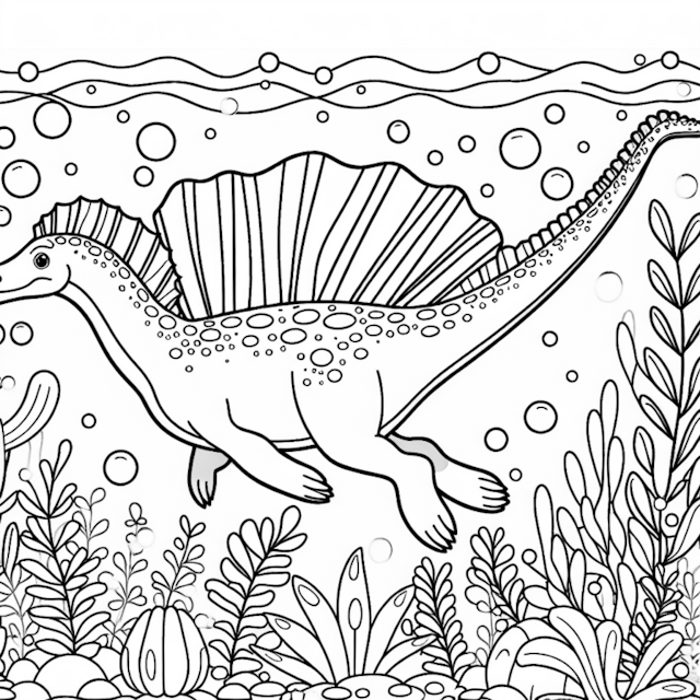 A coloring page of Spinosaurus: Underwater Adventure