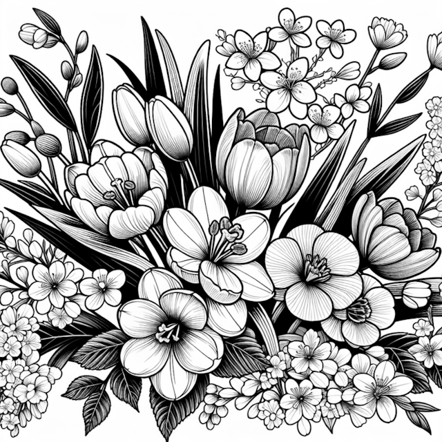 A coloring page of Spring Bloom Coloring Extravaganza