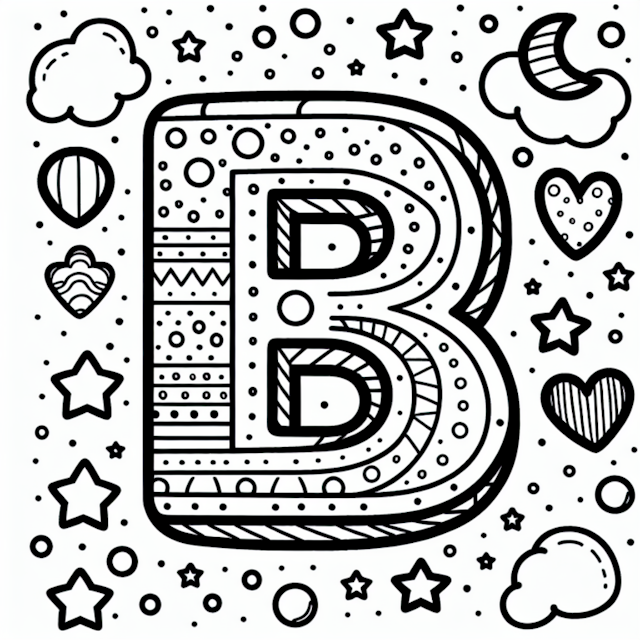 A coloring page of The Letter B: A Starry Night Coloring Page