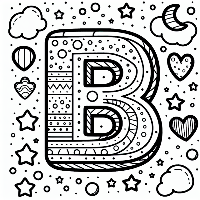 The Letter B: A Starry Night Coloring Page