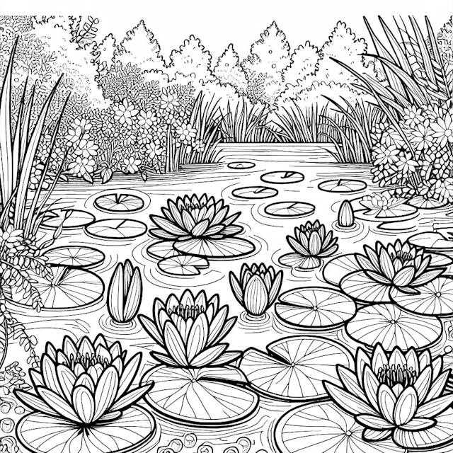 Tranquil Lotus Pond Coloring Page