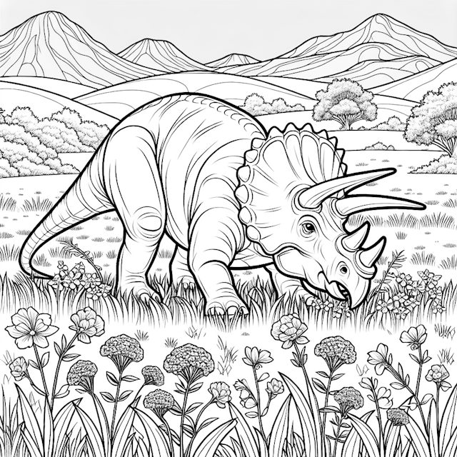 Triceratops Grazing in a Prehistoric Field