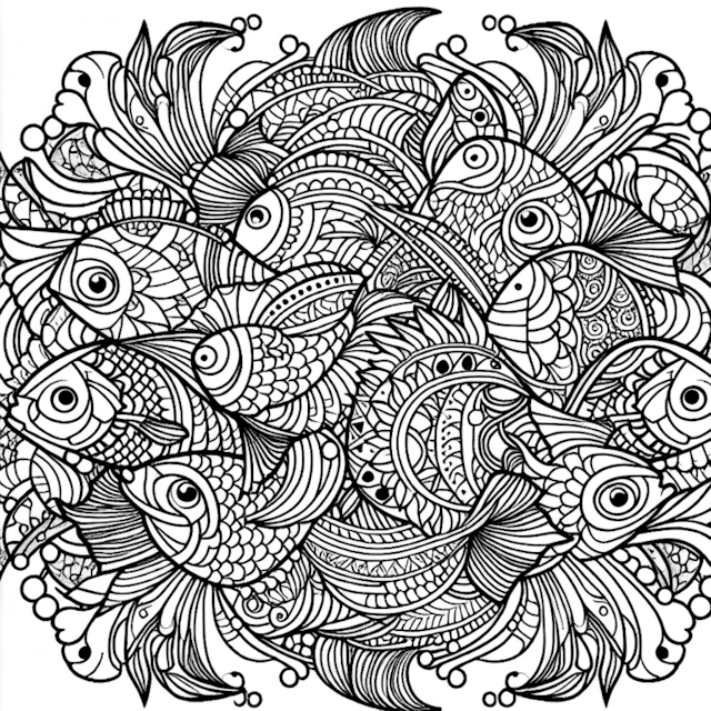 A coloring page of Underwater Fish Fantasy Coloring Page
