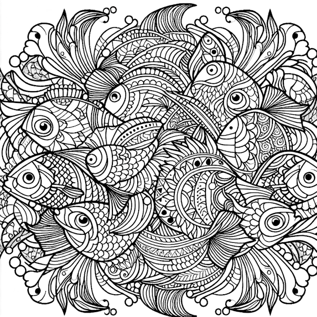 Underwater Fish Fantasy Coloring Page