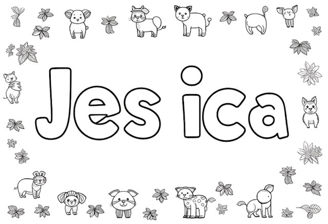 A coloring page of Jessica’s Animal Friends Coloring Page