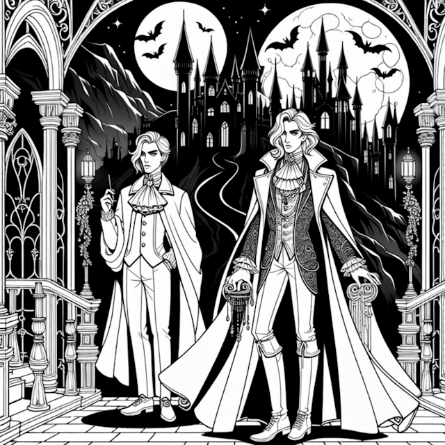A coloring page of Vampire Aristocrats by Moonlit Castle