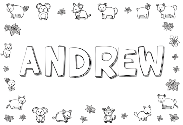A coloring page of ANDREW’s Animal Friends Coloring Page