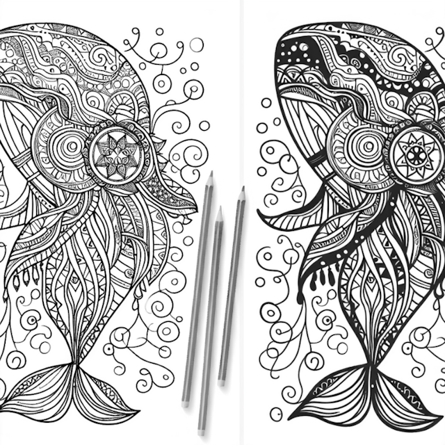 A coloring page of Whimsical Whale Coloring Page