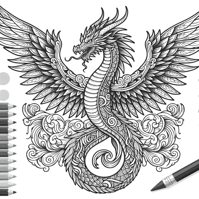 A coloring page of Winged Dragon’s Majestic Flight