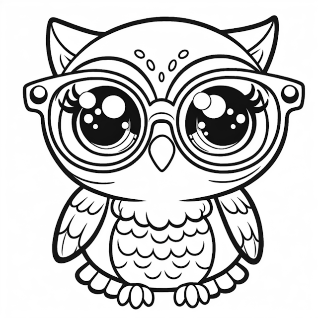 A coloring page of Wise Owl with Glasses Coloring Page