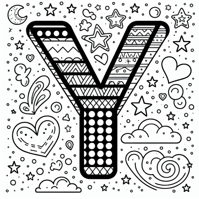 A coloring page of Y is for “Yay!” Coloring Page