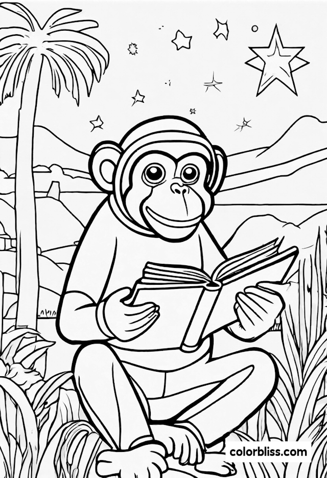 Max the Monkey Reading Under the Stars