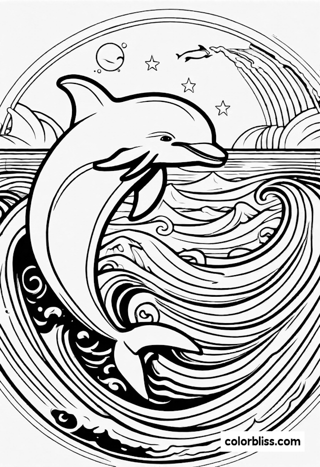 Dolphin’s Magical Ocean Adventure Coloring Page