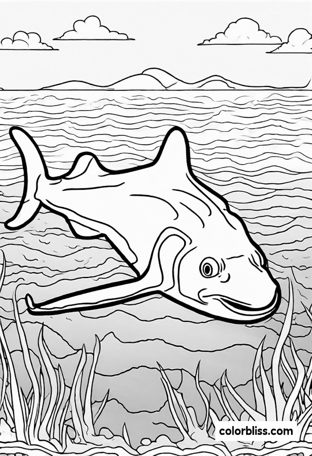 Hammerhead Shark in the Ocean Coloring Page