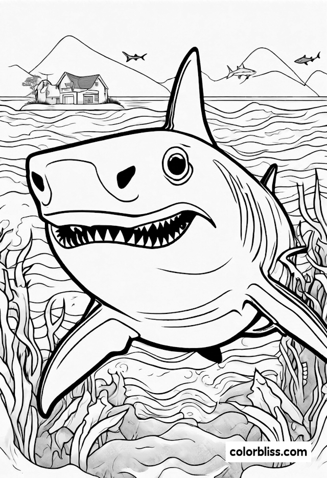 Bruce the Shark’s Underwater Adventure Coloring Page