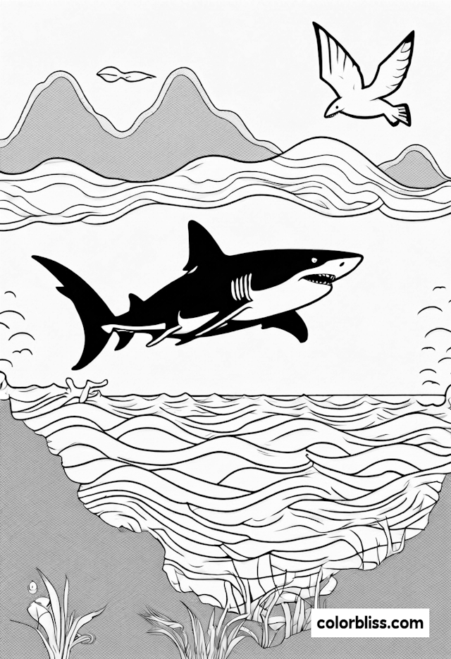 Shark’s Oceanic Adventure Coloring Page