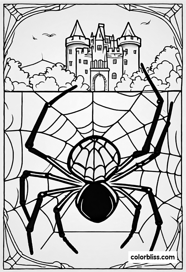 Castle and Spider Web Adventure Coloring Page