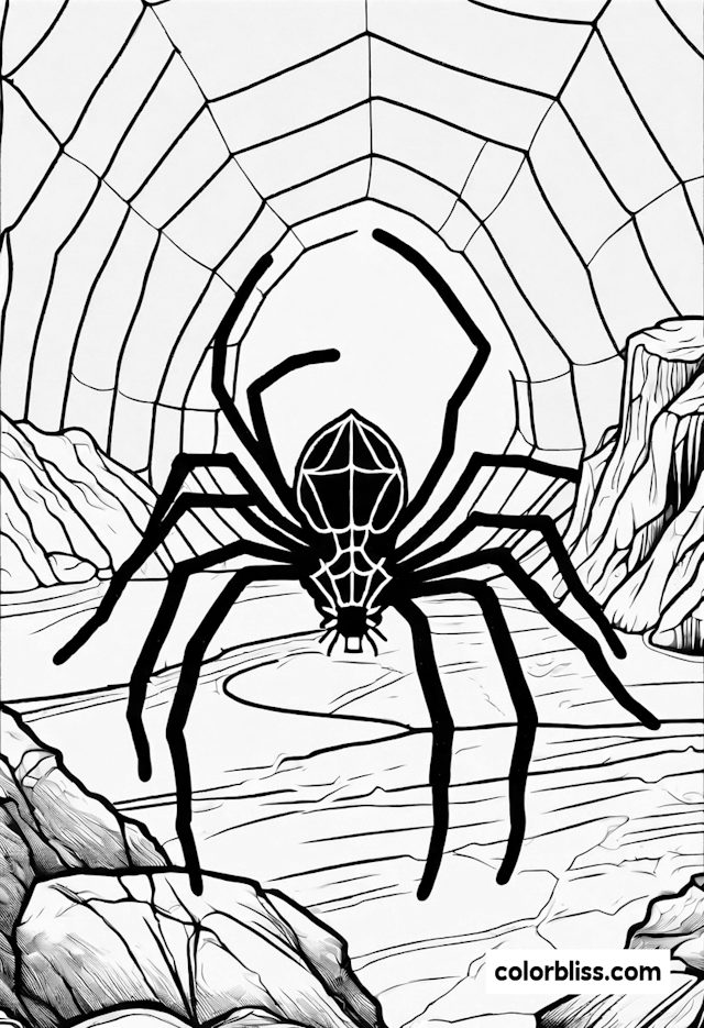 Spider in a Web Coloring Page