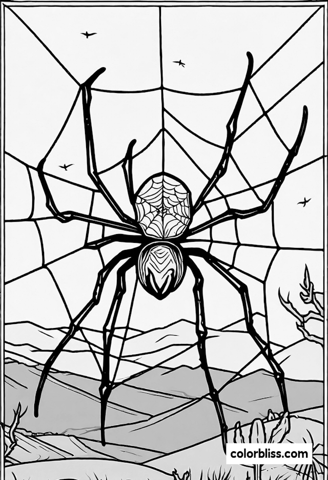 Giant Spider in the Web Coloring Page