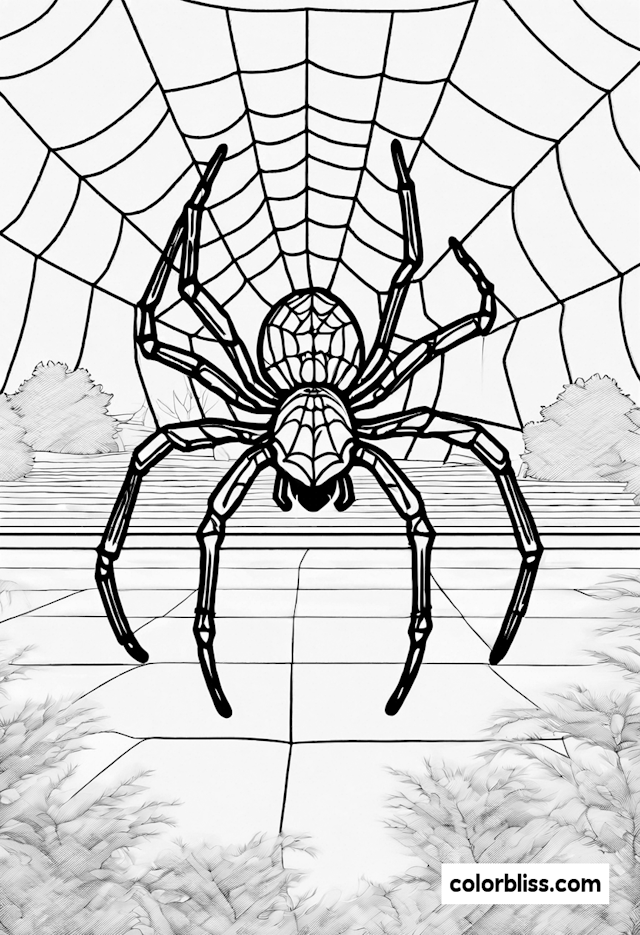 Spider on Web Coloring Page