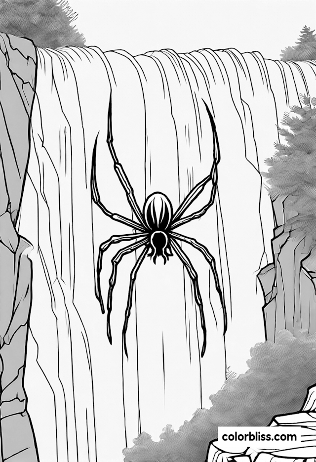 Spider Over the Waterfall Coloring Page