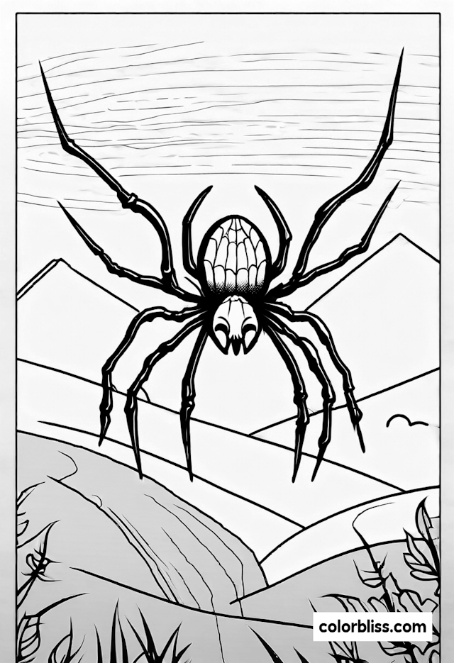 Spider in the Mountains Coloring Page