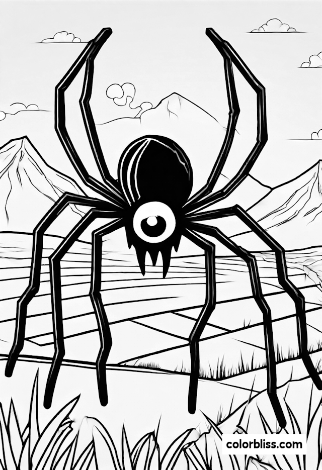 Giant Cyclops Spider in the Mountains Coloring Page