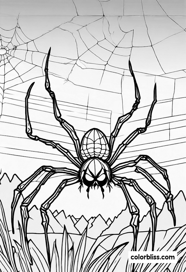 Spider in the Web: Creepy Crawly Coloring Page