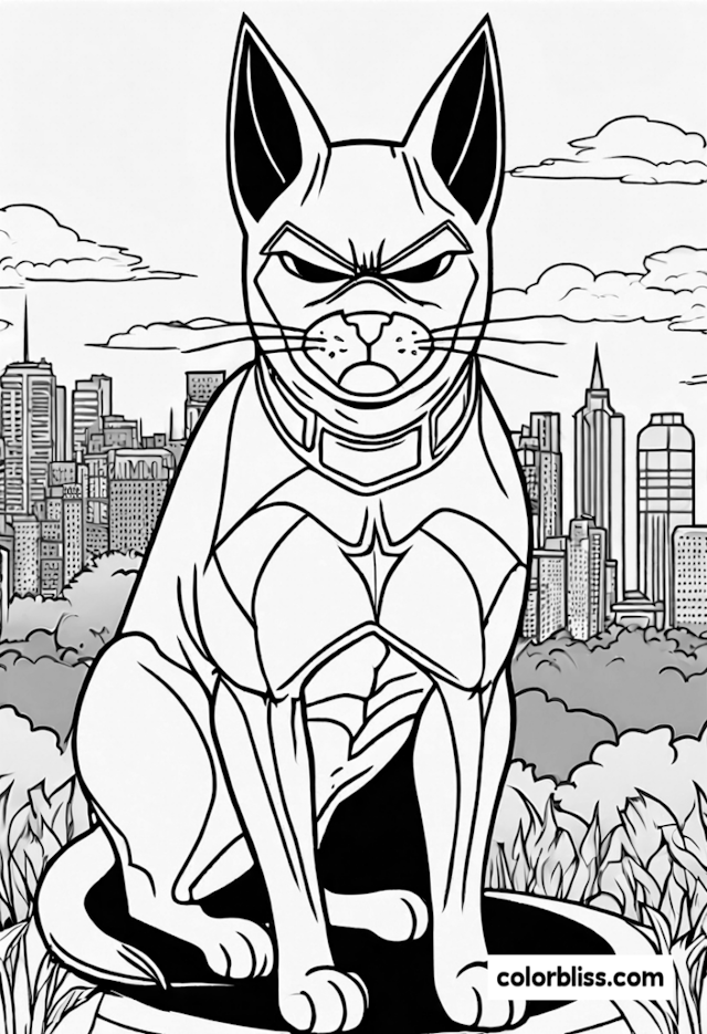 A coloring page of Super Cat’s Urban Adventure Coloring Page