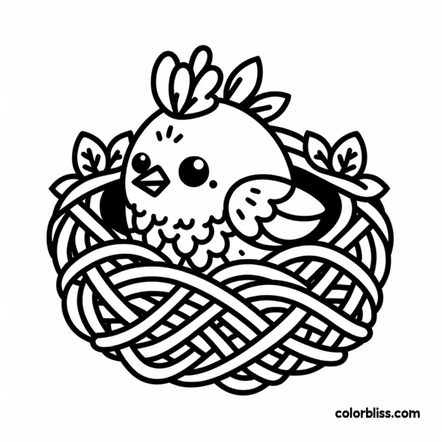Birdie in the Cozy Nest Coloring Page | ColorBliss